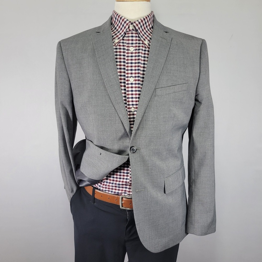 H&M Men's Sport Coat Blazer Two Button Gray Polyester Viscose Blend Slim Fit 42R